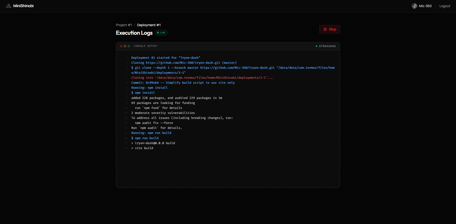 MiniShinobi Dashboard