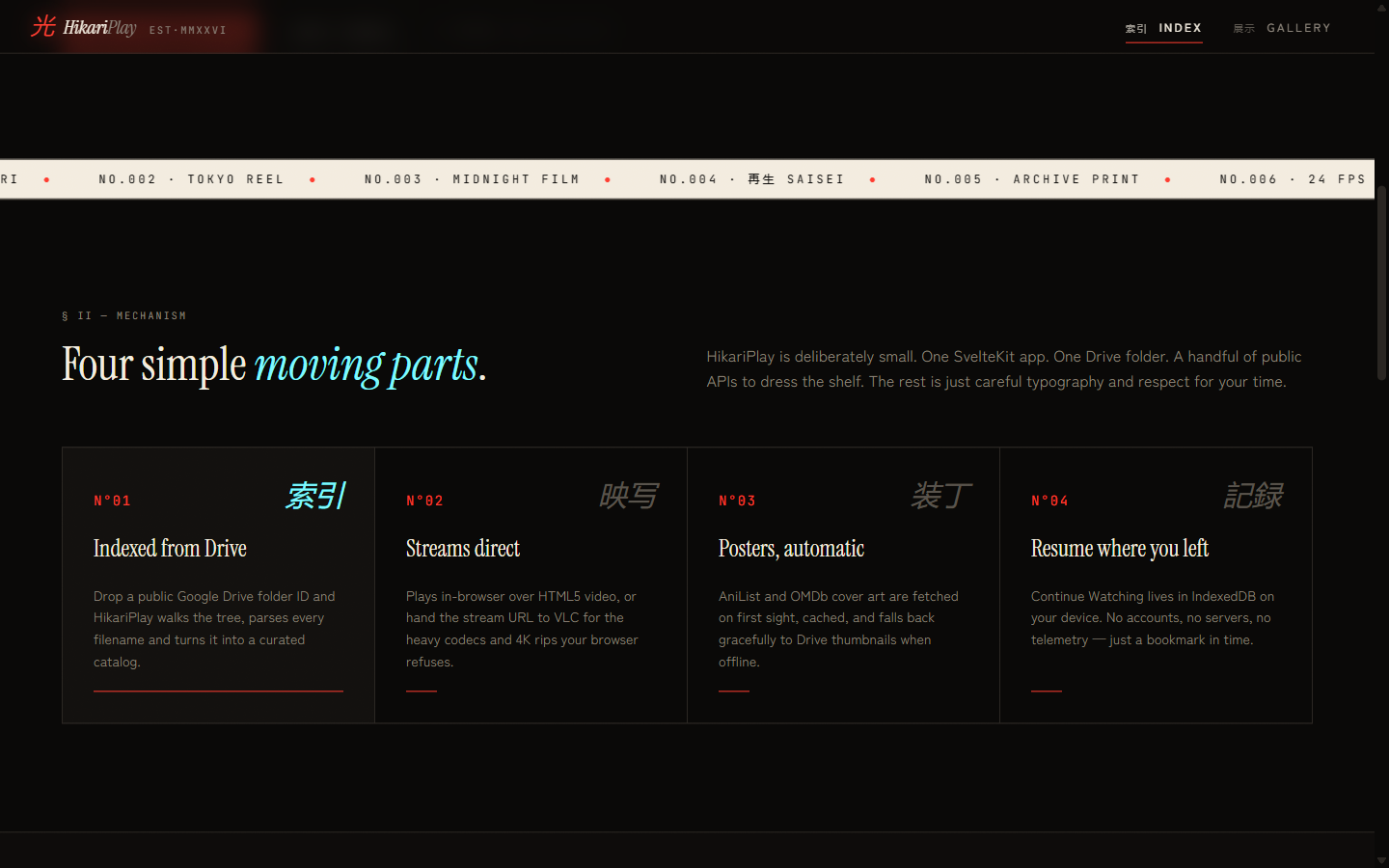 Features — four moving parts
